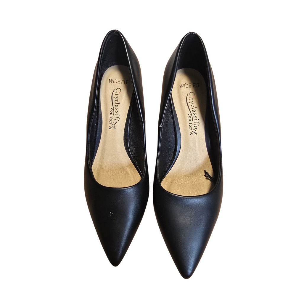 City Classified Comfort Black Pointed Toe Pumps Wide Fit Stiletto Heels Size 6.5